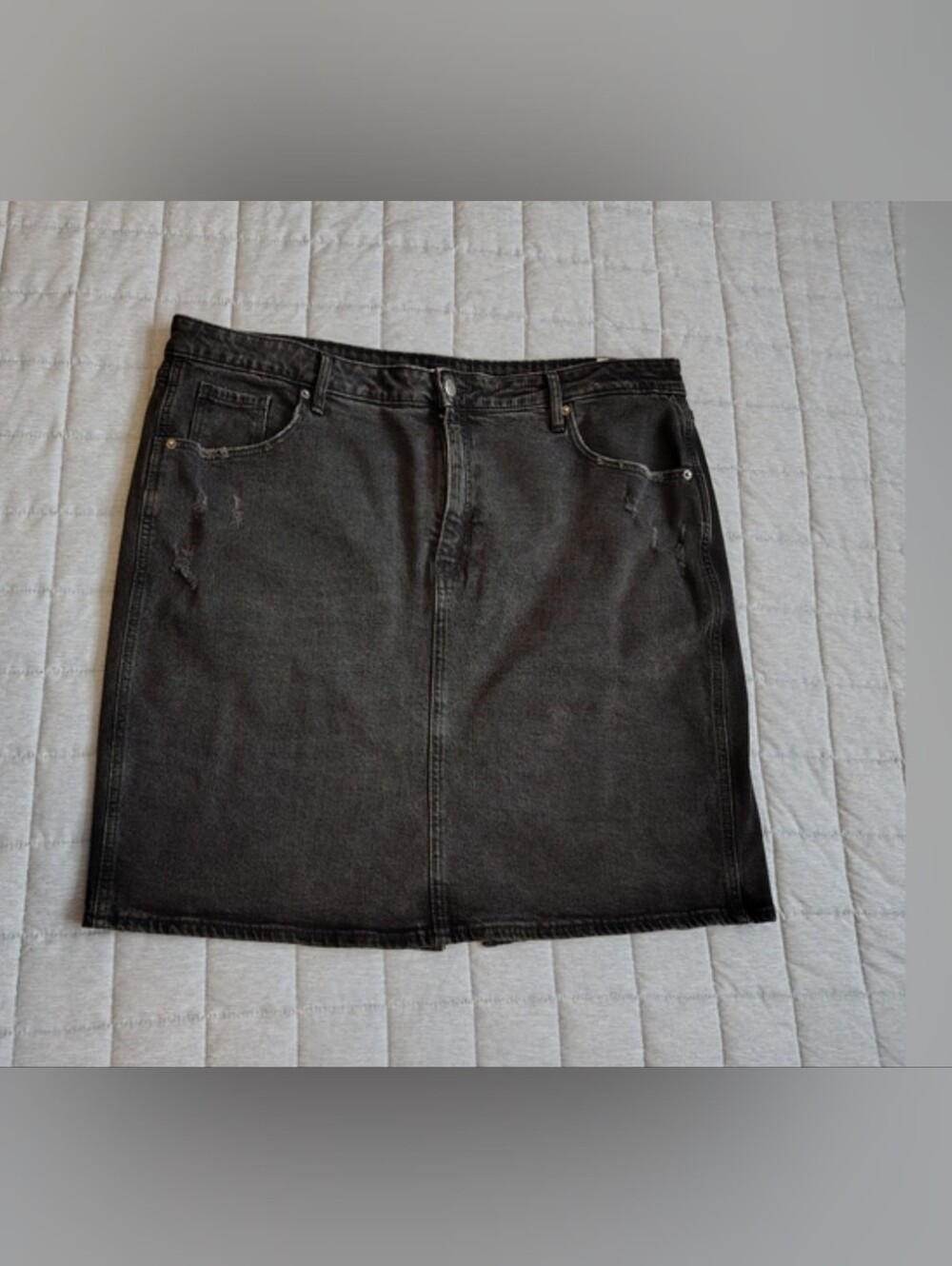 Grey/Black Distressed Denim Knee Length Skirt Skirt
